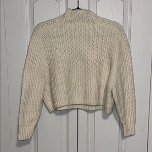 Madewell Cream Cropped Turtleneck Cable-Knit Sweater
